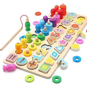 나무 퍼즐 5 인치 1 나무 장난감 번호인지 색상 인식 모양인지 3 차원 퍼즐 낚시 장난감