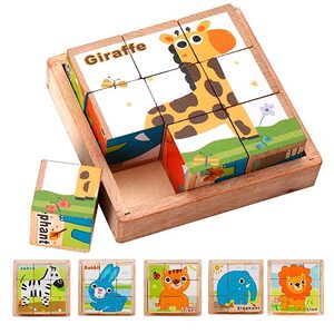 학습퍼즐 유아퍼즐 패턴블럭 브레인 큐브 퍼즐 3 차원 입체 퍼즐 나무 빌딩 블록 동물