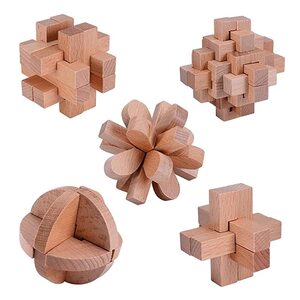 유아퍼즐 어려운퍼즐 입체Puzzle 특수큐브 콩밍 퍼즐 5 조각 콩밍 체인 천연 나무